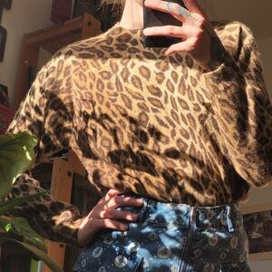 Vintage Outlander Lambswool And Angora Blend Leopard Print Sweater -  M